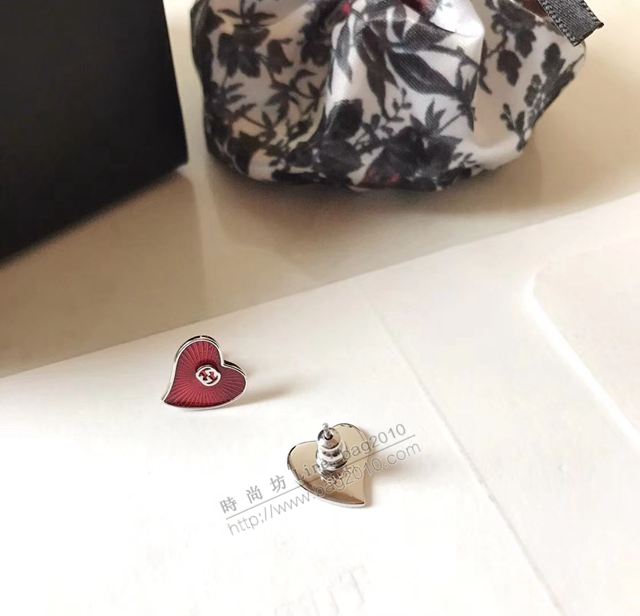 GUCCi飾品 古馳2019新款酒紅色桃心 字母耳釘 Gucci純銀針耳環  zgbq1000
